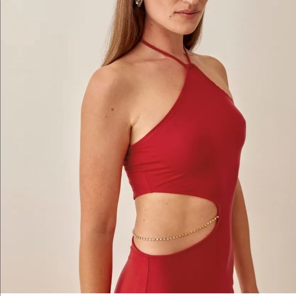 Helio Reformation red cutout embellished stretch-TENCEL Lyocell dress - NWT